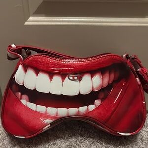 Diesel Red and White Shoulder Bag with Artistic Design